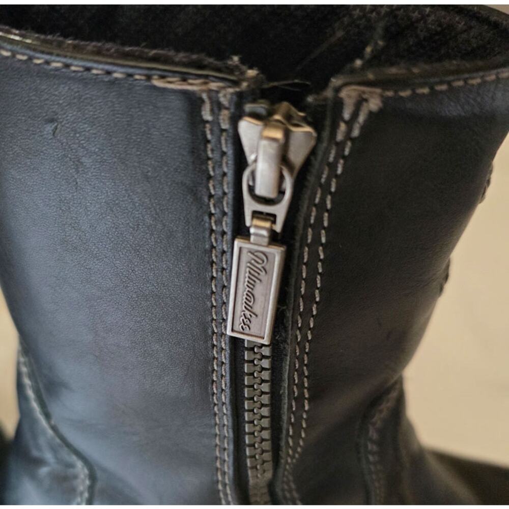 Milwaukee Women's Biker Black Leather Motorcycle Boots Silver Hardware 9 US - Picture 6 of 11